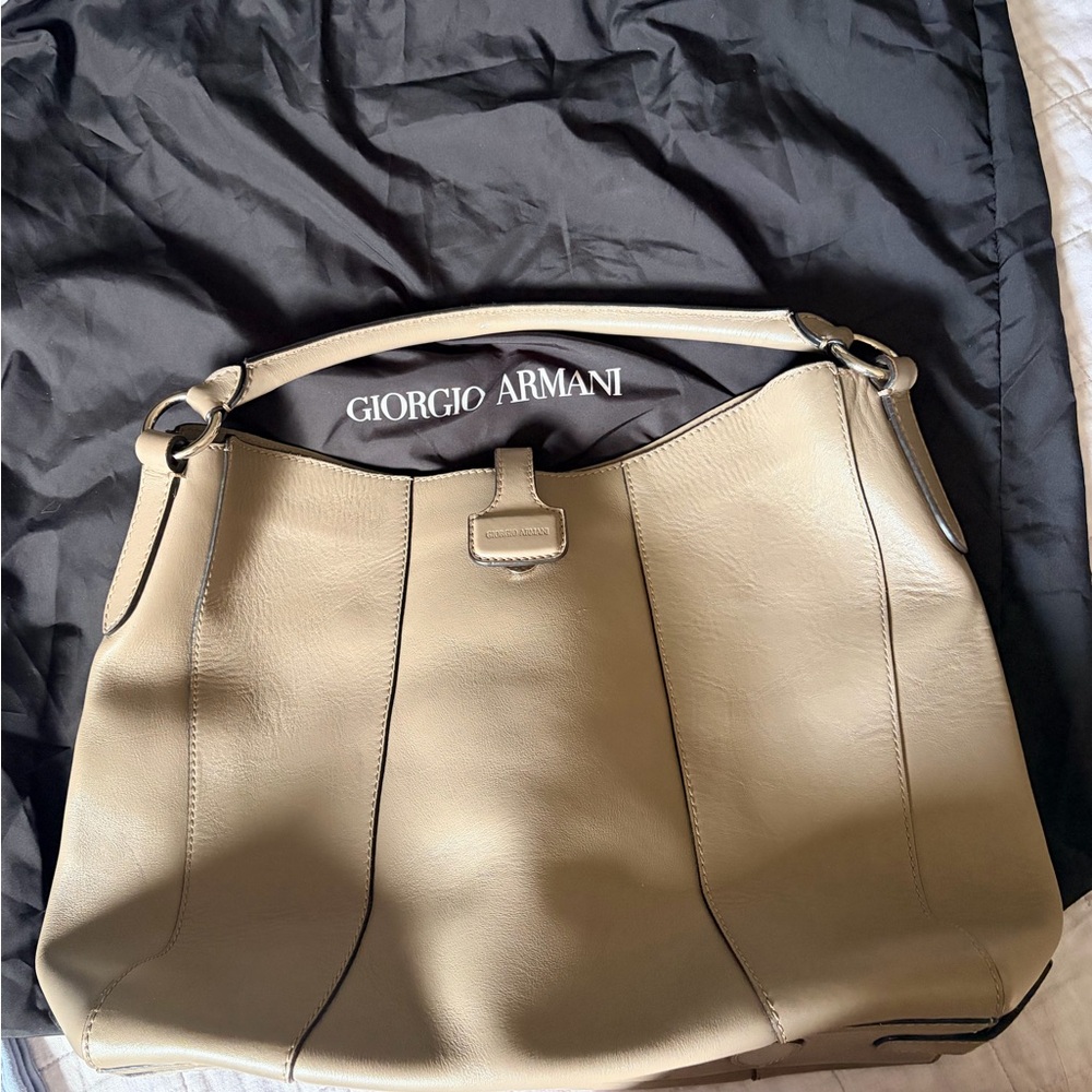Giorgio Armani taupe/grey Leather Shoulder Bag